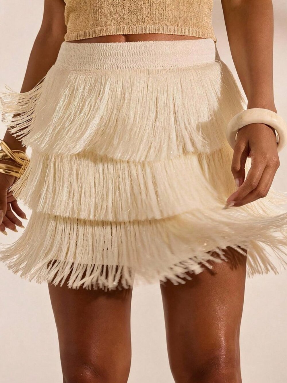 Apricot Party Women's Multi-Layer Fringe Skirt